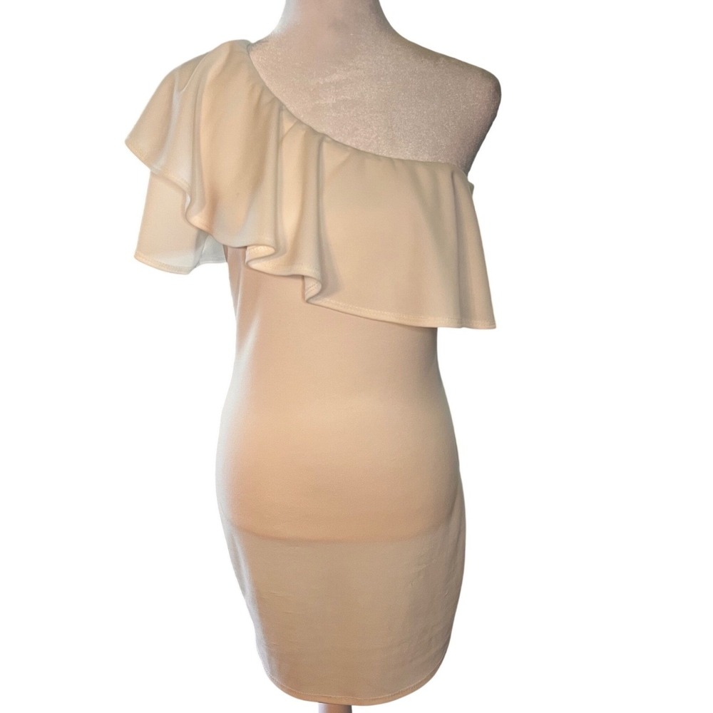 Blue Blush Womens One Shoulder Ruffle Mini Dress Cream Off White Small NWOT